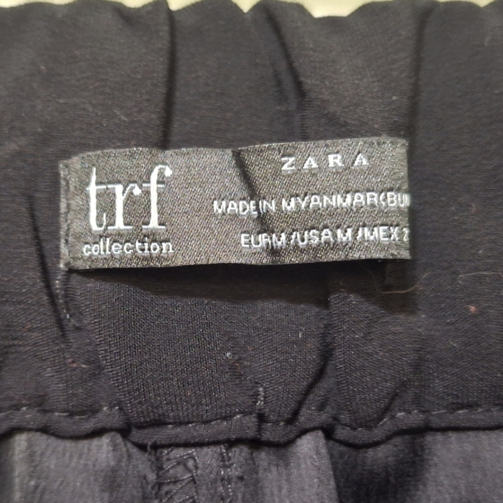 Zara TRF Black Faux Button Wide Leg Pull On Cropped Culotte Pants Size Medium - Picture 4 of 6